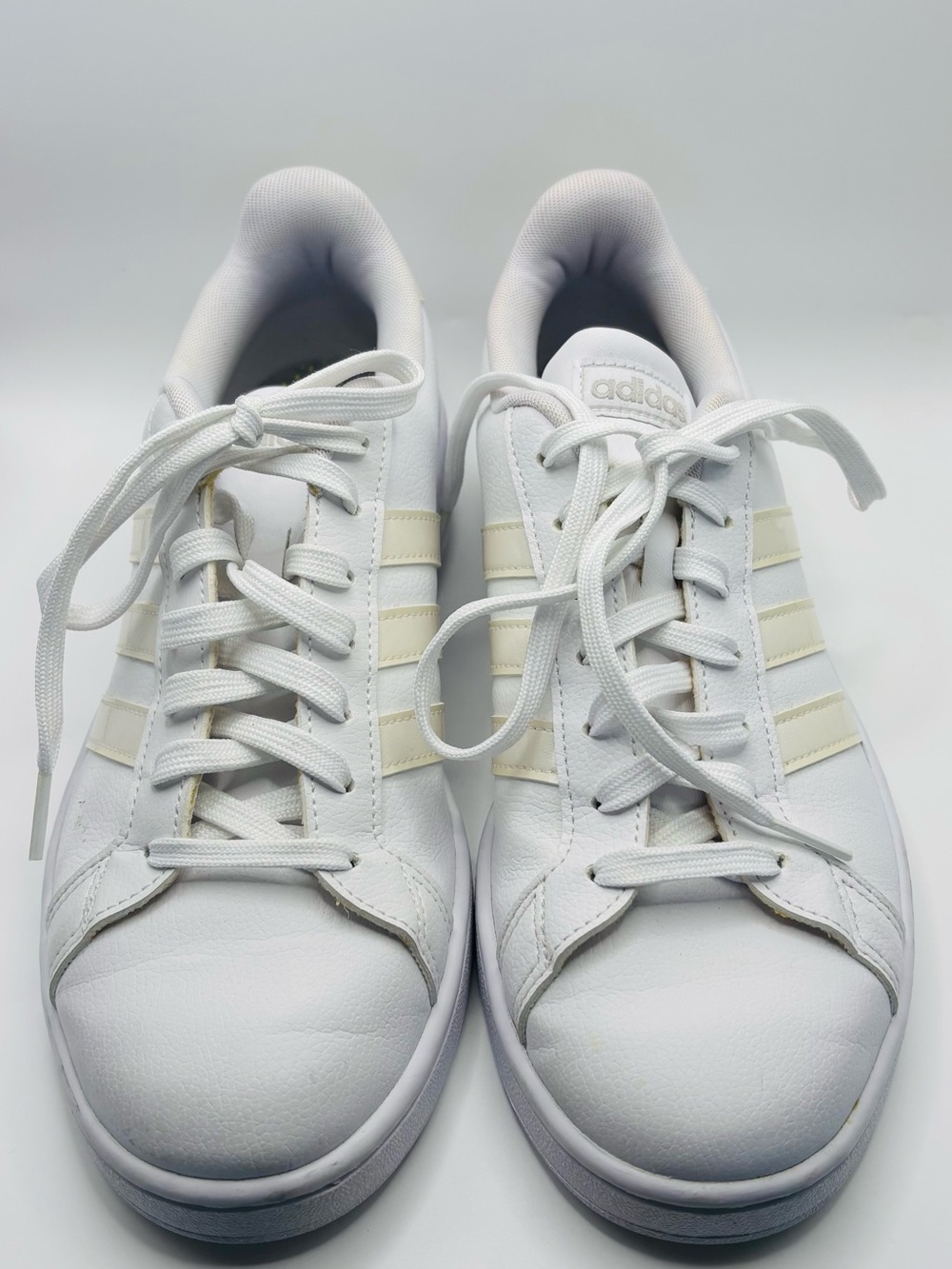 Adidas white on white classic three stripe cloud form sneakers size 9.5